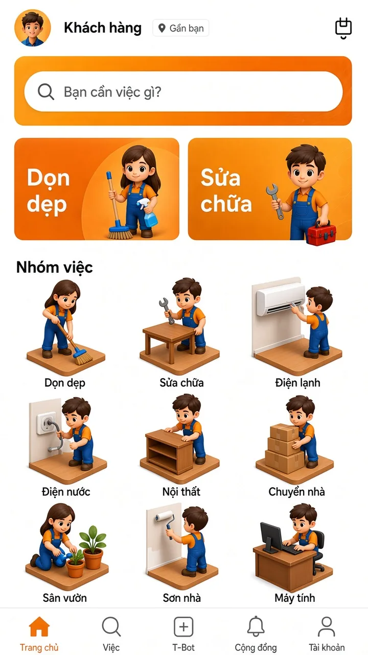 Các nhóm việc trên app TaskNow